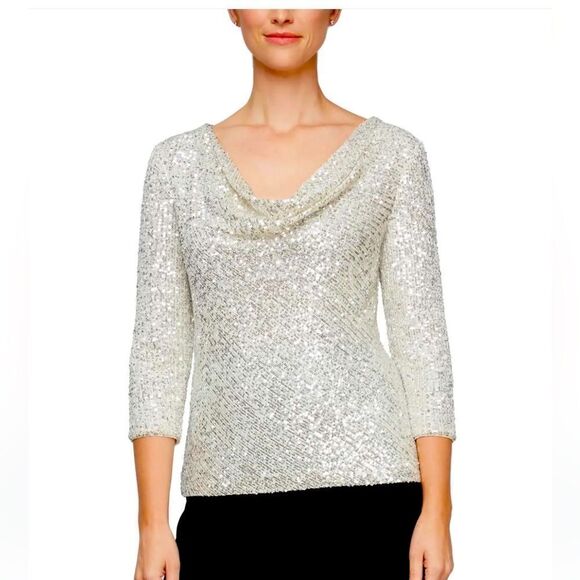 Alex Evenings Tops - Alex Evenings Womens Sequined
Cowlneck Blouse, size M